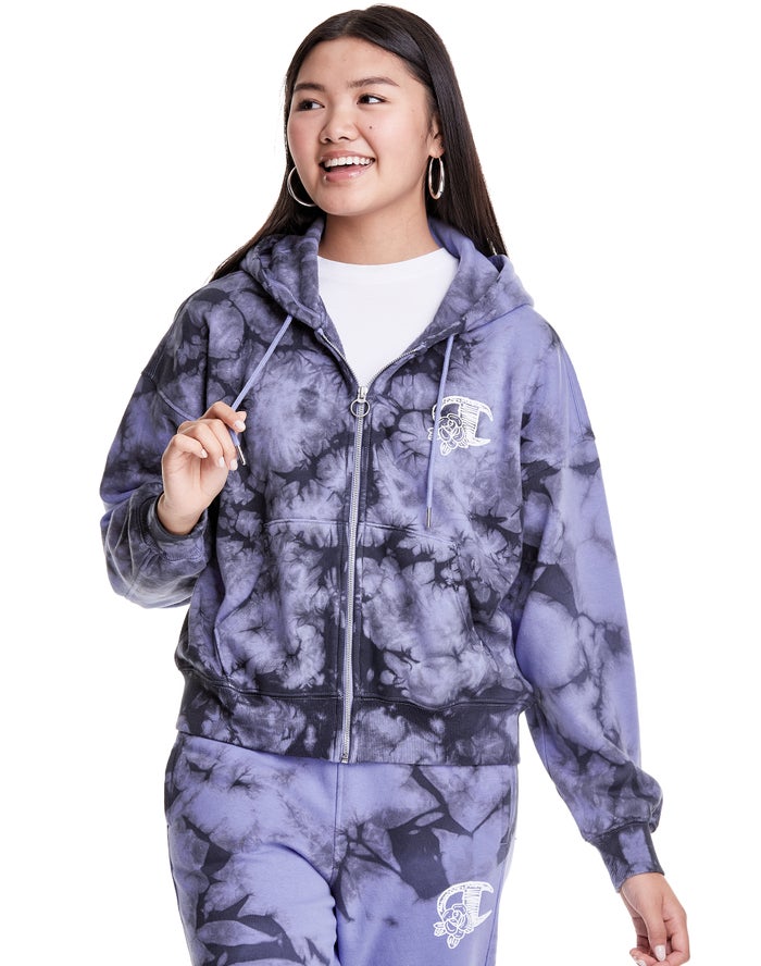 Champion Womens Hoodie NZ - Galaxy Dye Full Zip Boxy C Flower Logo Purple ( 8246-EDSTV )